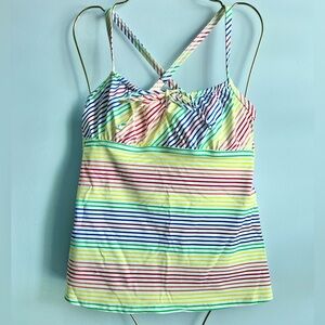 Women's Lands' End Electric Rainbow Stripes Tankini Swimsuit Top